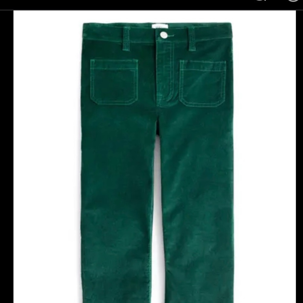 J crew Billie Demi boot cut cropped velvet pant. Size 28pin green